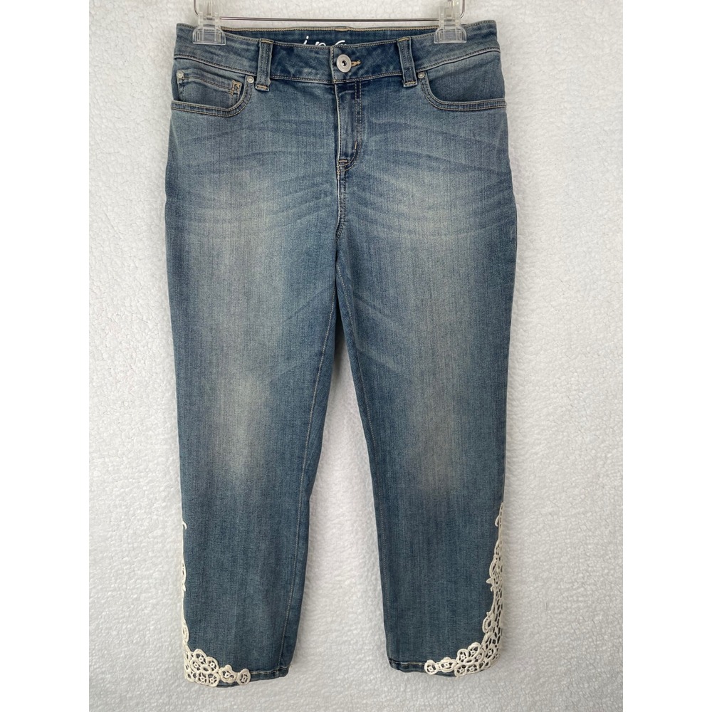 INC International Concepts Womens Size 8 Lace Hem Straight Leg Crop Jeans Blue